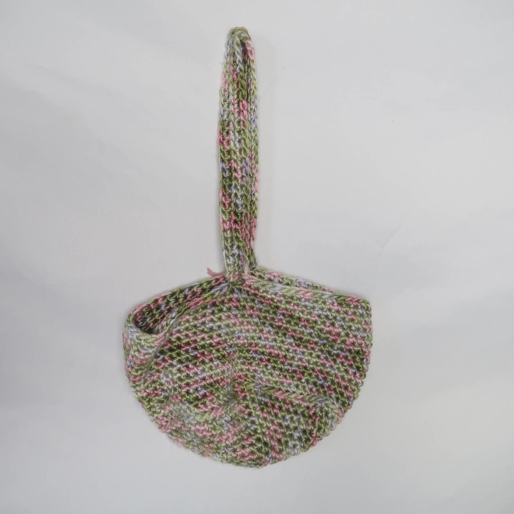 Vintage pastel green and pink small crochet knit handbag purse - Picture 5 of 5
